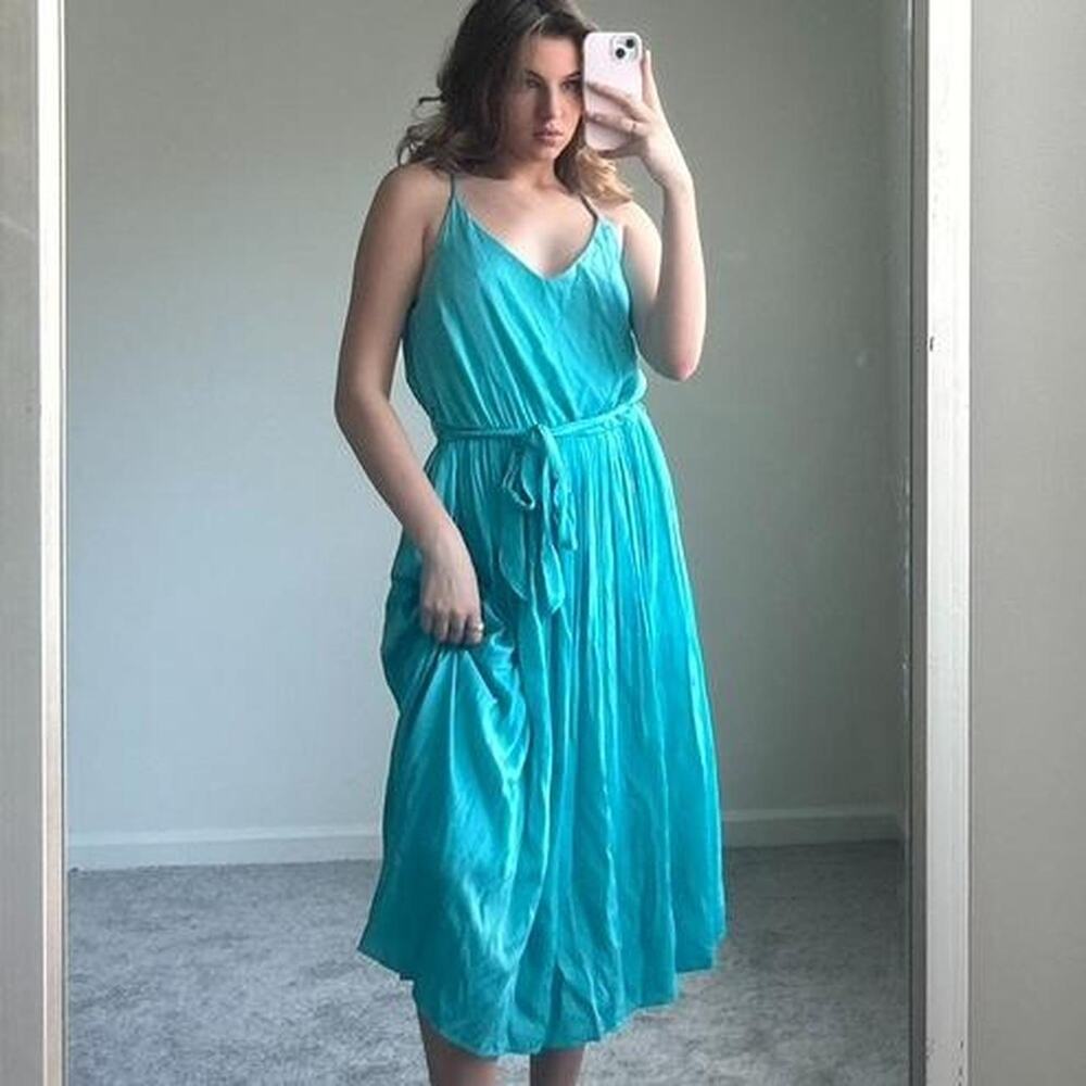 teal blue cami summer midi dress